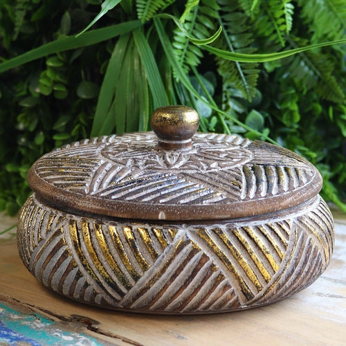 Boho style wooden trinket box decor