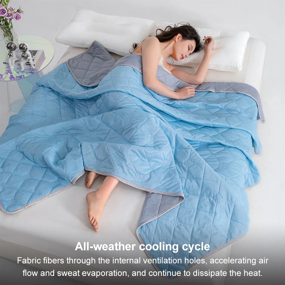 Breathable blanket draped over couch for a nap