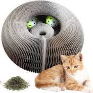 Cat scratching on round corrugated scratch board