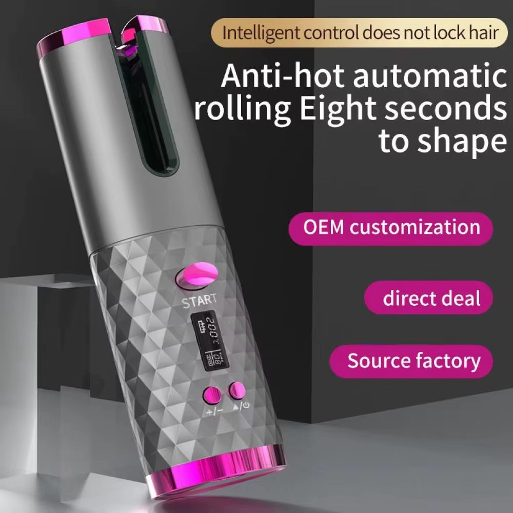 Compact wireless curling iron on makeup table