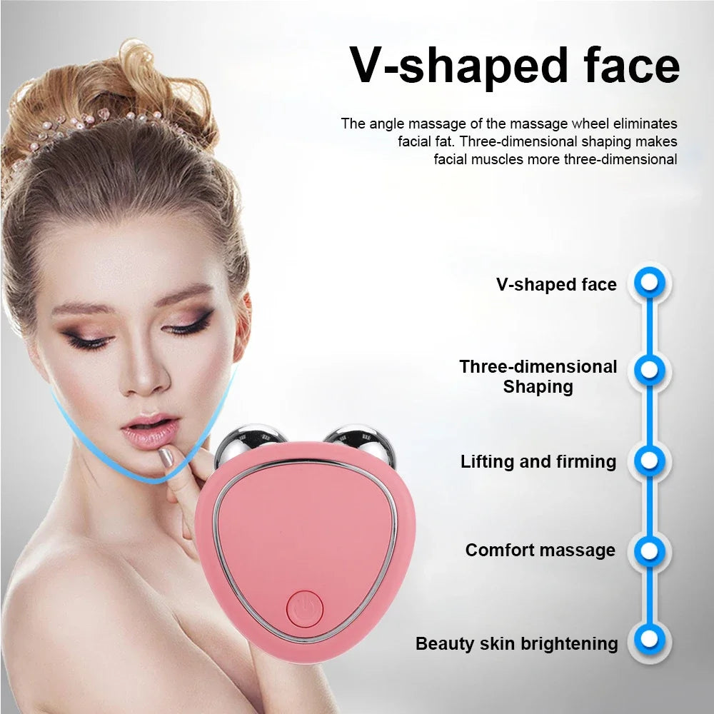Ergonomic EMS roller for facial contouring