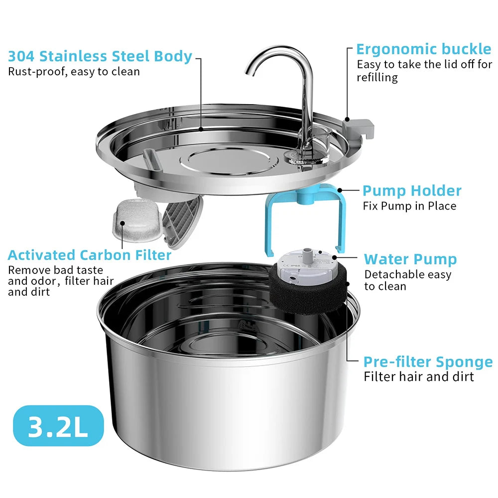 Fountain disassembled for easy cleaning