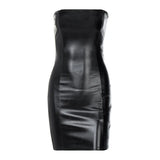 Women Summer Sexy Party Strapless Bodycon Pu Leather Slim Package Hip - stylishhomedecor2024.com