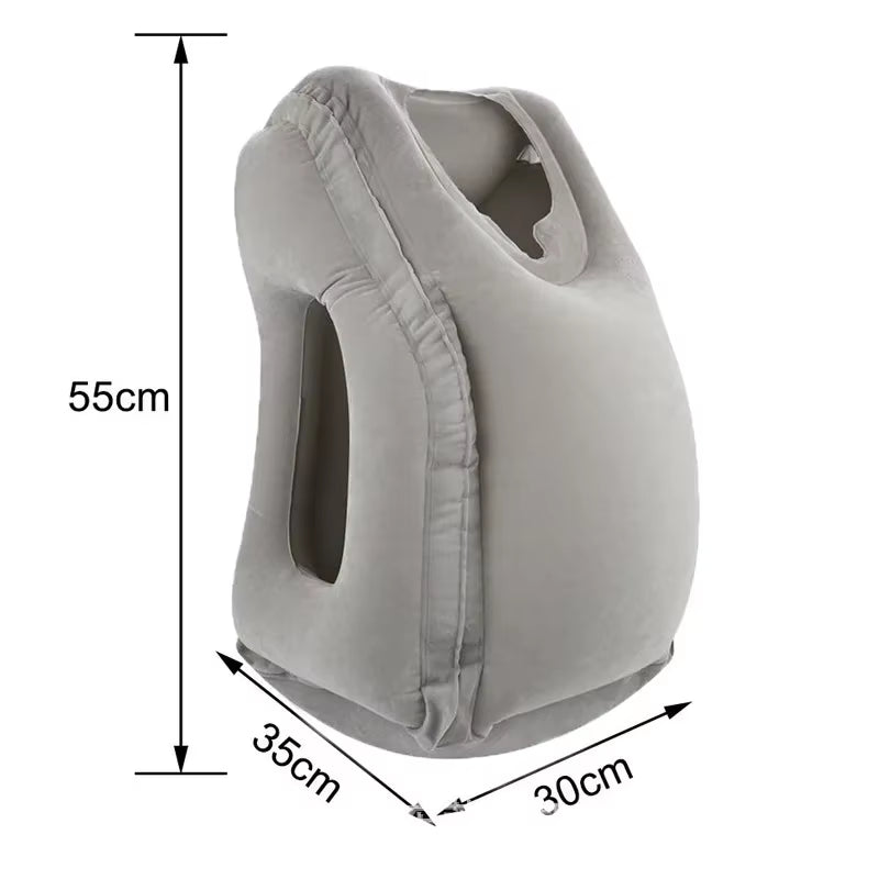 Inflatable travel pillow with ergonomic neck support
