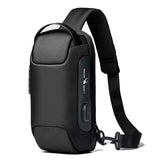 Men wearing USB anti-theft crossbody bag at the airport