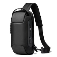 Men wearing USB anti-theft crossbody bag at the airport