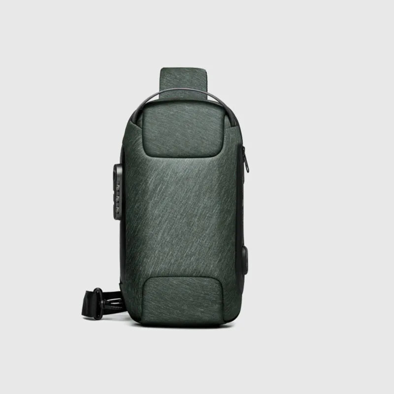 Multi-angle display of messenger-style bag for men