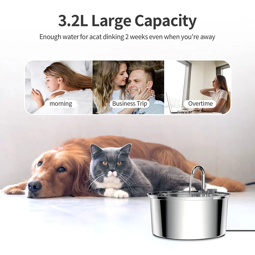 Pet drinking from fountain with sleek design
