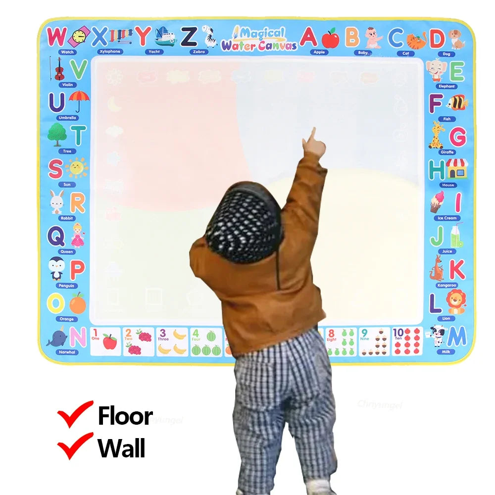 Reusable water drawing mat with kids playing together