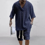 Men Casual Knitted Two Piece Shorts Summer set