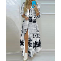 Women Boho Printed Long Shirts Dress Summer Turn-down Collar Long - stylishhomedecor2024.com