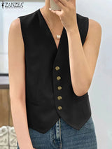 ZANZEA Summer Fashion Sleeveless Tanks Tops Women Elegant Work Vests - stylishhomedecor2024.com