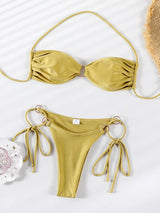 Rinabe Halter Swimwear Thongs Micro Bikini Pleated Swimsuit Bandage - stylishhomedecor2024.com