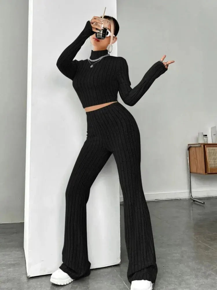 Stand Collar Navel T-shirt and Trumpet pants - stylishhomedecor2024.com