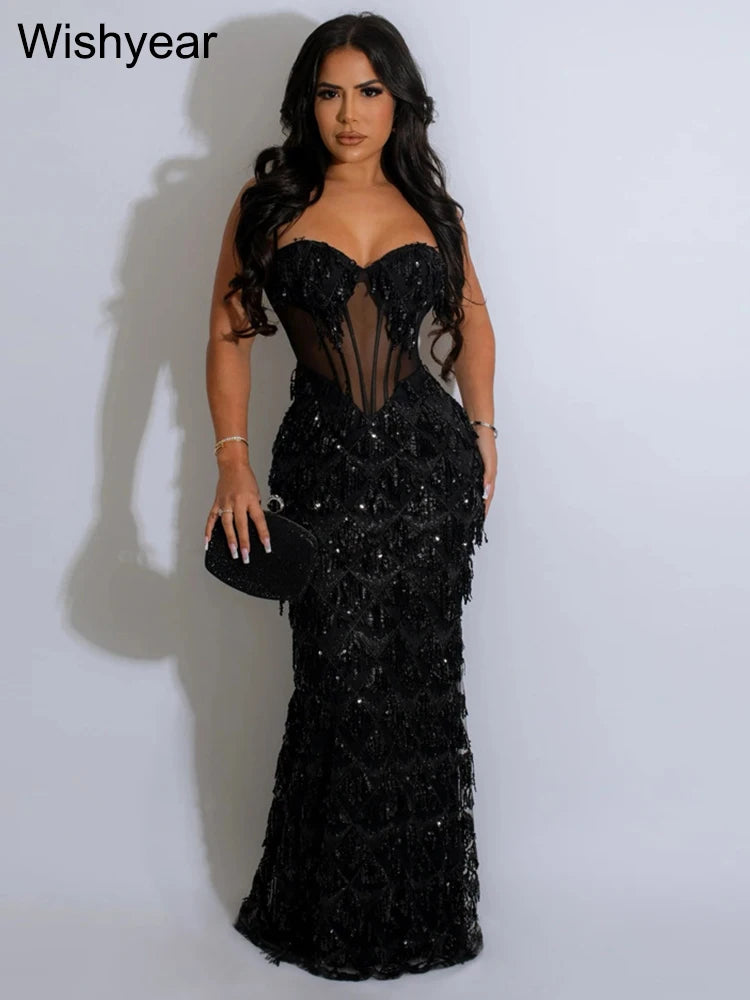 Wishyear Sexy Nightclub Birthday Even Party Dresses for Women Sequined