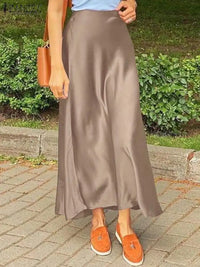 ZANZEA Woman Spring Autumn Satin Silk Skirt Work OL Back Zipper Faldas