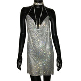 AKYZO 2025 Sexy See Through Shining Rhinestone Mini Dress Women