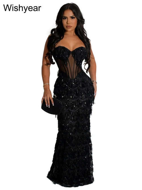 Wishyear Sexy Nightclub Birthday Even Party Dresses for Women Sequined