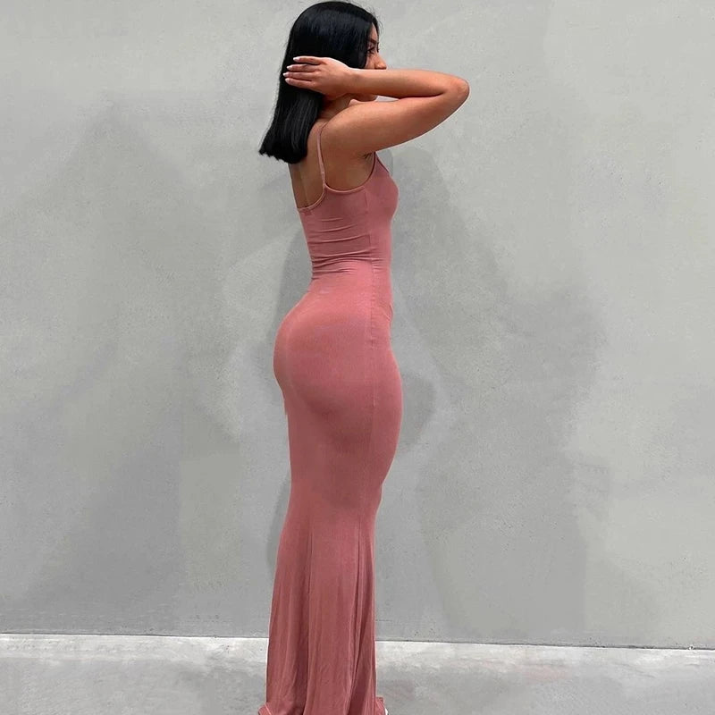 Satin Slip Sleeveless Backless Maxi Dress Women 2023 Y2K Summer - stylishhomedecor2024.com