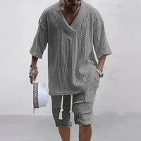 Men Casual Knitted Two Piece Shorts Summer set