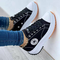 Flat Lace-Up Sneakers Pattern Canvas Casual Women Sport Shoes - stylishhomedecor2024.com