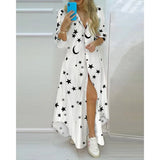 Women Boho Printed Long Shirts Dress Summer Turn-down Collar Long - stylishhomedecor2024.com