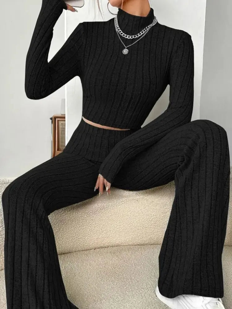 Stand Collar Navel T-shirt and Trumpet pants - stylishhomedecor2024.com