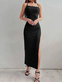 Sexy Black Long Bodycon Dress Women Summer Sleeveless Blackless Halter - stylishhomedecor2024.com