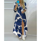 Women Boho Printed Long Shirts Dress Summer Turn-down Collar Long - stylishhomedecor2024.com