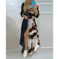 Women Boho Printed Long Shirts Dress Summer Turn-down Collar Long - stylishhomedecor2024.com