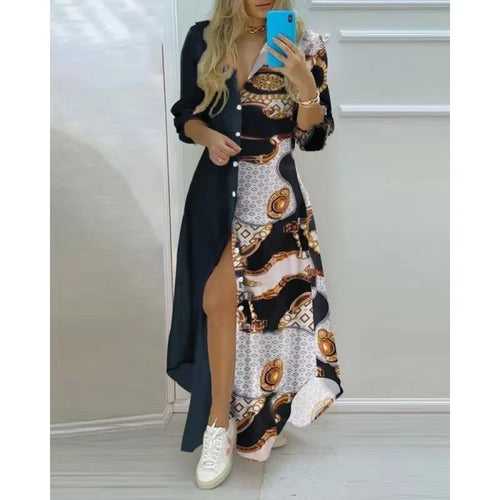 Women Boho Printed Long Shirts Dress Summer Turn-down Collar Long - stylishhomedecor2024.com