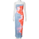 Sexy Strapless Print Tube Maxi Dress Women Off Shoulder Backless - stylishhomedecor2024.com