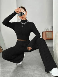 Stand Collar Navel T-shirt and Trumpet pants - stylishhomedecor2024.com