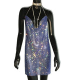 AKYZO 2025 Sexy See Through Shining Rhinestone Mini Dress Women