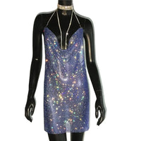 AKYZO 2025 Sexy See Through Shining Rhinestone Mini Dress Women
