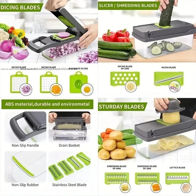 16pcs/Set Vegetable Chopper Onion Chopper Handle Food Grate Food