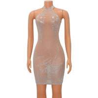 Sexy Mesh Rhinestone Short Prom Evening Mini Dress See Through Outfits