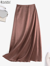 ZANZEA Woman Spring Autumn Satin Silk Skirt Work OL Back Zipper Faldas