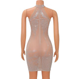 Sexy Mesh Rhinestone Short Prom Evening Mini Dress See Through Outfits