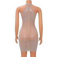 Sexy Mesh Rhinestone Short Prom Evening Mini Dress See Through Outfits