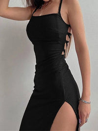 Sexy Black Long Bodycon Dress Women Summer Sleeveless Blackless Halter - stylishhomedecor2024.com