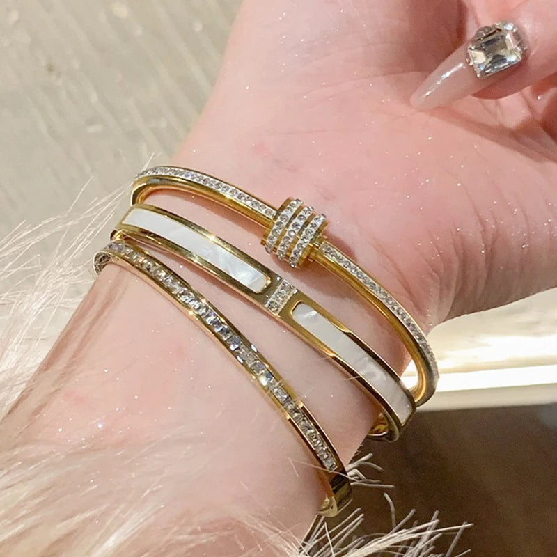 Set of Stylish Titanium Steel Gold Bracelets