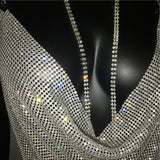 AKYZO 2025 Sexy See Through Shining Rhinestone Mini Dress Women