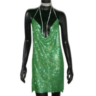 AKYZO 2025 Sexy See Through Shining Rhinestone Mini Dress Women