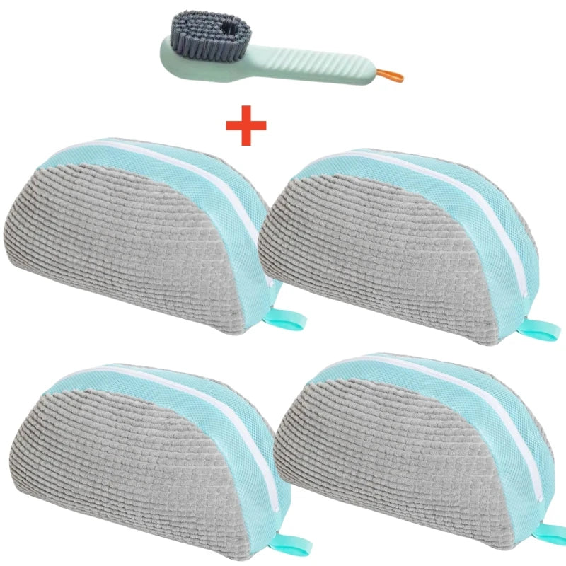 1/2/4PCS Shoe Washing Machine Bag with Liquid Shoe Brush Set Durable Laundry Shoe Bag and Soft Bristle Clean Brush for All Shoes