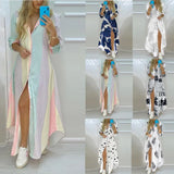 Women Boho Printed Long Shirts Dress Summer Turn-down Collar Long - stylishhomedecor2024.com