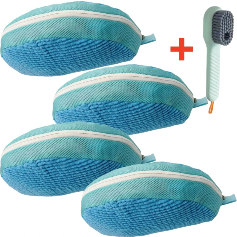 1/2/4PCS Shoe Washing Machine Bag with Liquid Shoe Brush Set Durable Laundry Shoe Bag and Soft Bristle Clean Brush for All Shoes