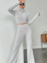 Stand Collar Navel T-shirt and Trumpet pants - stylishhomedecor2024.com