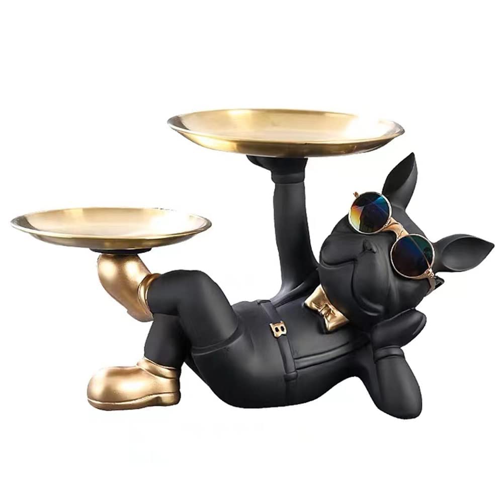 Stylish dog figurine holding decorative plate