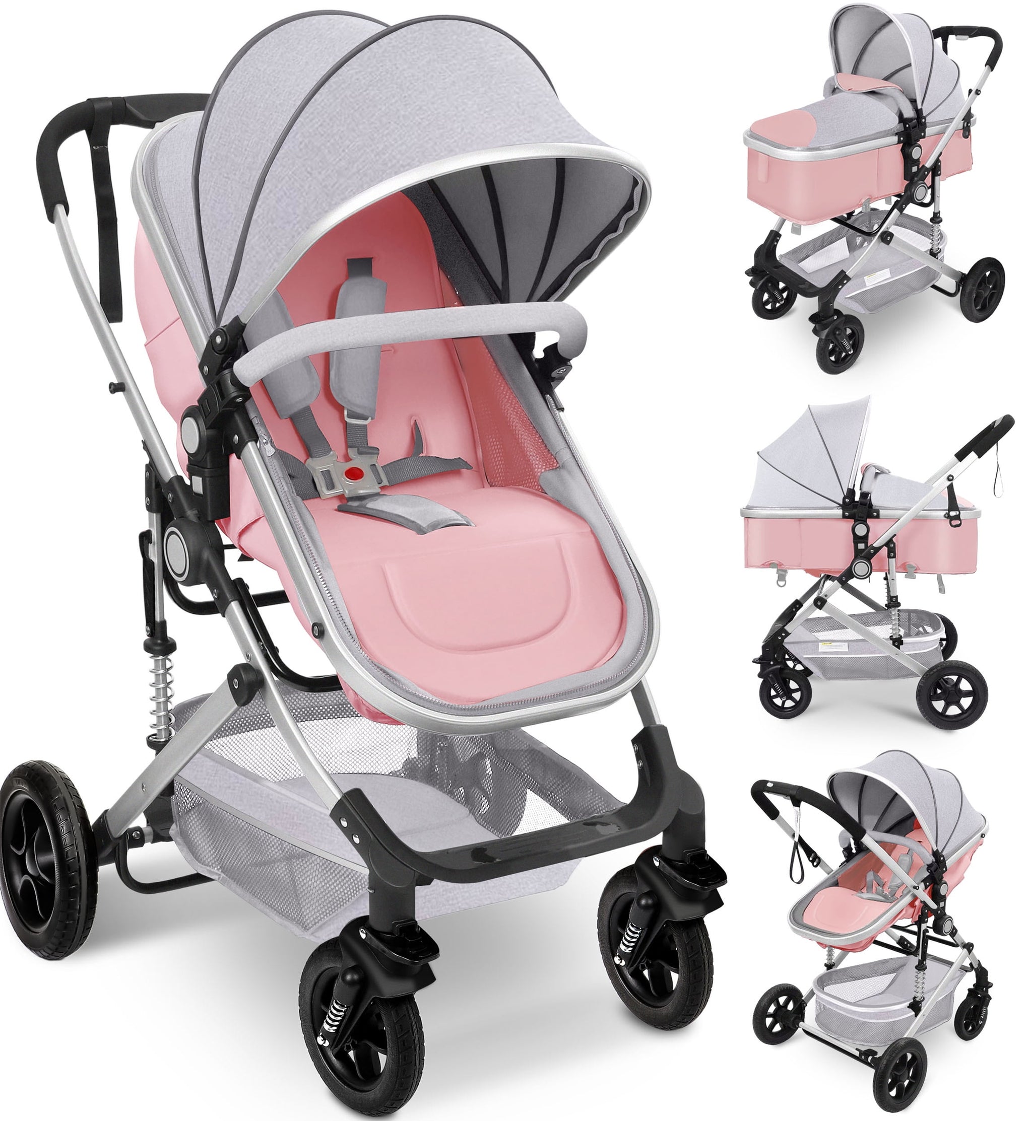 Foldable Baby Stroller with Reversible Bassinet - stylishhomedecor2024.com